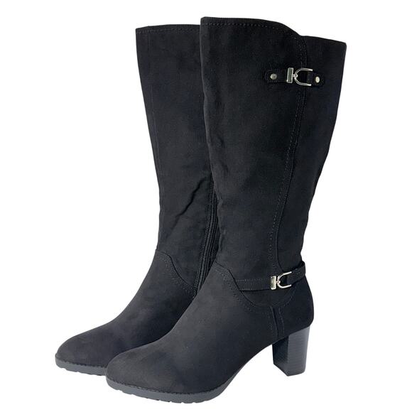 Karen Scott Shoes - Karen Scott Laylah Black Faux Leather Knee-High Boots, Women's Size 11 M